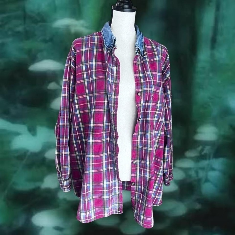 Vintage Faded glory long sleeve plaid button up grunge flawed-see description